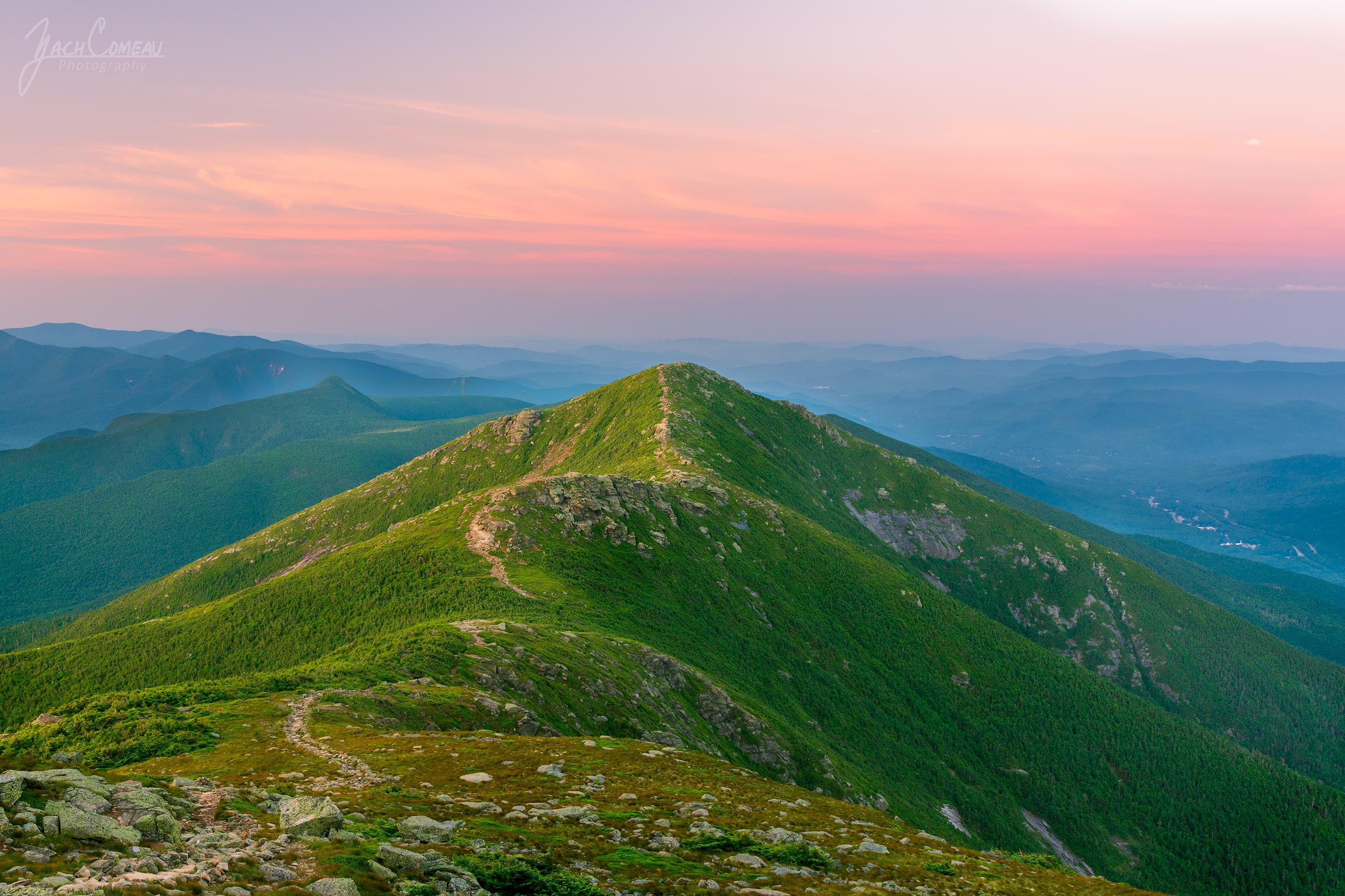 Looking south down the Franconia Ridge Loop Trail in the White Mountain National Forest